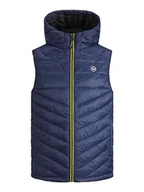 Kurtki męskie - JACK & JONES Jjehero Bodywarmer Hood Quilted Jacket męska kurtka, Granatowy blezer/Szczegóły: Safety Yellow Contrast Zip, XL - miniaturka - grafika 1