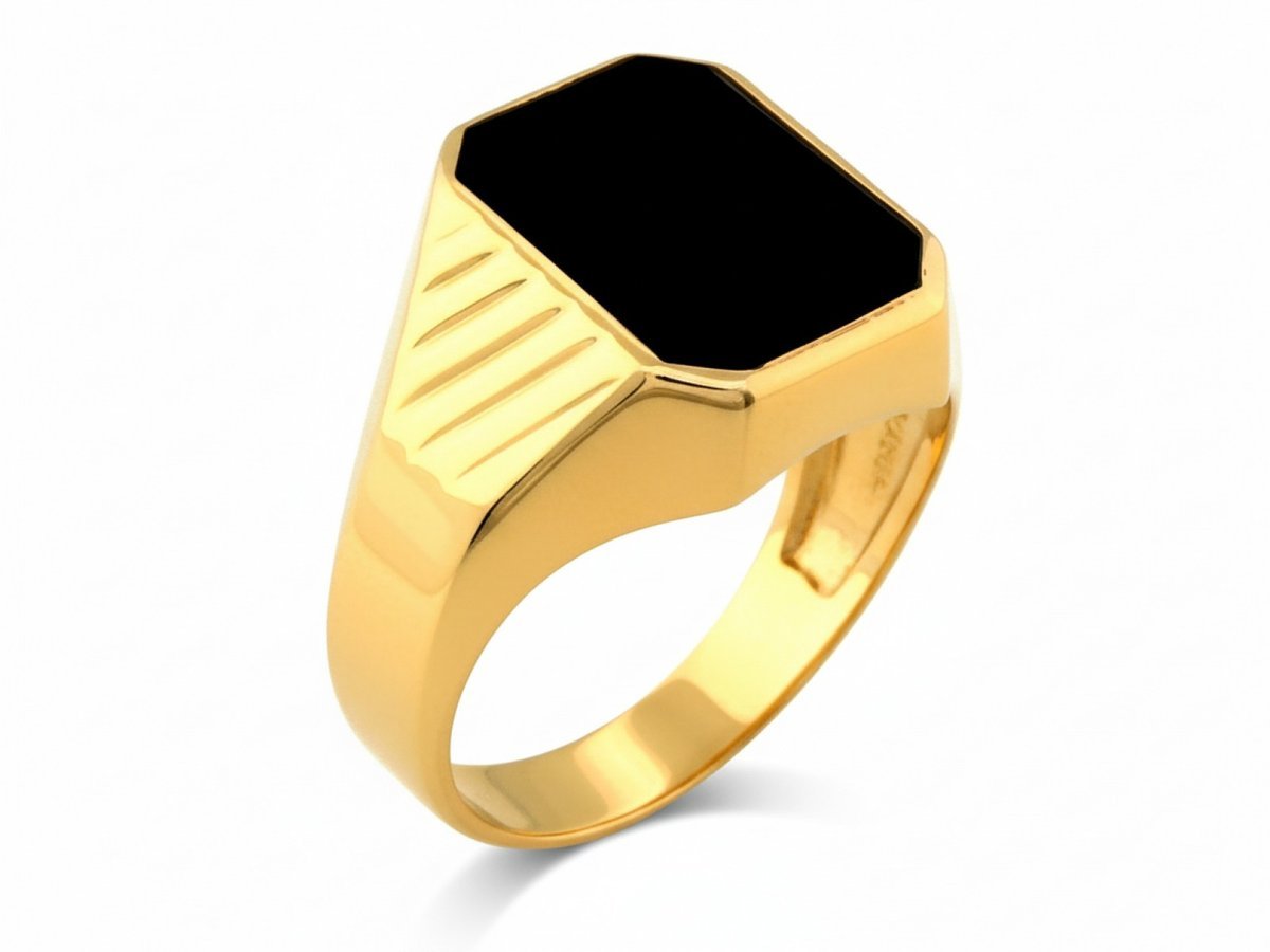Masywny męski sygnet z żółtego złota 375 z czarnym dodatkiem 6.78g R24