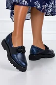 Półbuty damskie - Granatowe półbuty skórzane damskie na platformie z koralikami PRODUKT POLSKI Casu 2563-36 - miniaturka - grafika 1