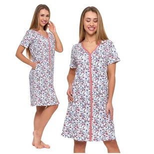 Koszula Nocna Damska Piżama w Kwiatki Krótki Rękaw Rozpinana MORAJ - XL - Bielizna nocna - miniaturka - grafika 1