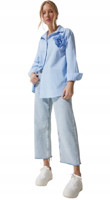 TRENDYOL BŁĘKITNA KOSZULA Z APLIKACJĄ KWIATOWĄ DŁUGI RĘKAW 38 5BA