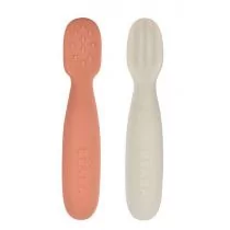 Beaba Zestaw silikonowych pierwszych łyżeczek - gryzaków Terracotta/velvet grey 2 szt. - Sztućce dla dzieci - miniaturka - grafika 1