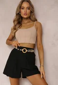 Spodenki damskie - Czarne Bawełniane Szorty z Paskiem Haidiera - miniaturka - grafika 1