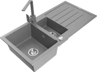 Zlewozmywaki z baterią - Mexen Andres zlewozmywak granitowy 1,5-komorowy z ociekaczem i baterią kuchenną Rita, szary - 6515-71-670300-71 - miniaturka - grafika 1