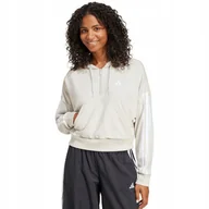 Bluzy damskie - Bluza damska adidas Essentials 3-Stripes French Terry Quarter-Zip Hoodie be - miniaturka - grafika 1