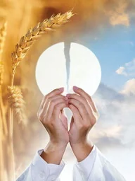 Baner religijny na Boże Ciało, symbole Eucharystyczne- 75x100 cm - Ikony i obrazy sakralne - miniaturka - grafika 1