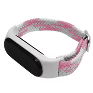 Akcesoria do smartwatchy - PASEK, OPASKA MATERIAŁOWA Z ZAPIĘCIEM do XIAOMI MI BAND 3/4/5/6 (różowo-biały) - miniaturka - grafika 1