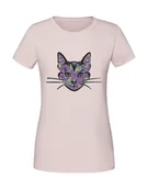 Koszulki i topy damskie - Damska koszulka z nadrukiem - Kot kolorowy kolor Pudrowy Róż M - miniaturka - grafika 1