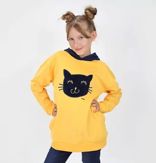 Bluzy dla dziewczynek - Bluza dla dziewczynki z kapturem, z kotem, żółta 9-13 lat - grafika 1