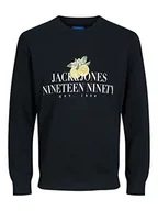 Bluzy męskie - JACK & JONES Męska bluza JORFLORES Sweat Crew Neck SN Sweatshirt, czarna, XXL, czarny, XXL - miniaturka - grafika 1