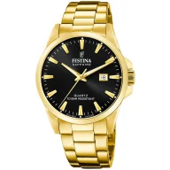 Zegarki męskie - Festina Swiss Made zegarek męski na bransolecie złoty z czarną tarczą 20044/6 - miniaturka - grafika 1