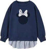 Bluzy dla dziewczynek - Bluza dziewczęca z koszulową wstawką Myszki Minnie Niebieska - miniaturka - grafika 1