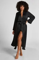Szlafroki damskie - Hunkemöller Kimono satynowe w prążki Czarny - miniaturka - grafika 1