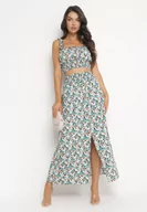 Komplety damskie - Czarny Bawełniany 2-Częściowy Komplet Top na Szerokich Ramiączkach i Spódnica z Gumkami w Pasie Raeganda - miniaturka - grafika 1