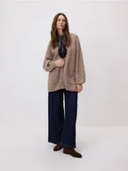 Swetry damskie - Reserved - Kardigan z wełną - beżowy - miniaturka - grafika 1