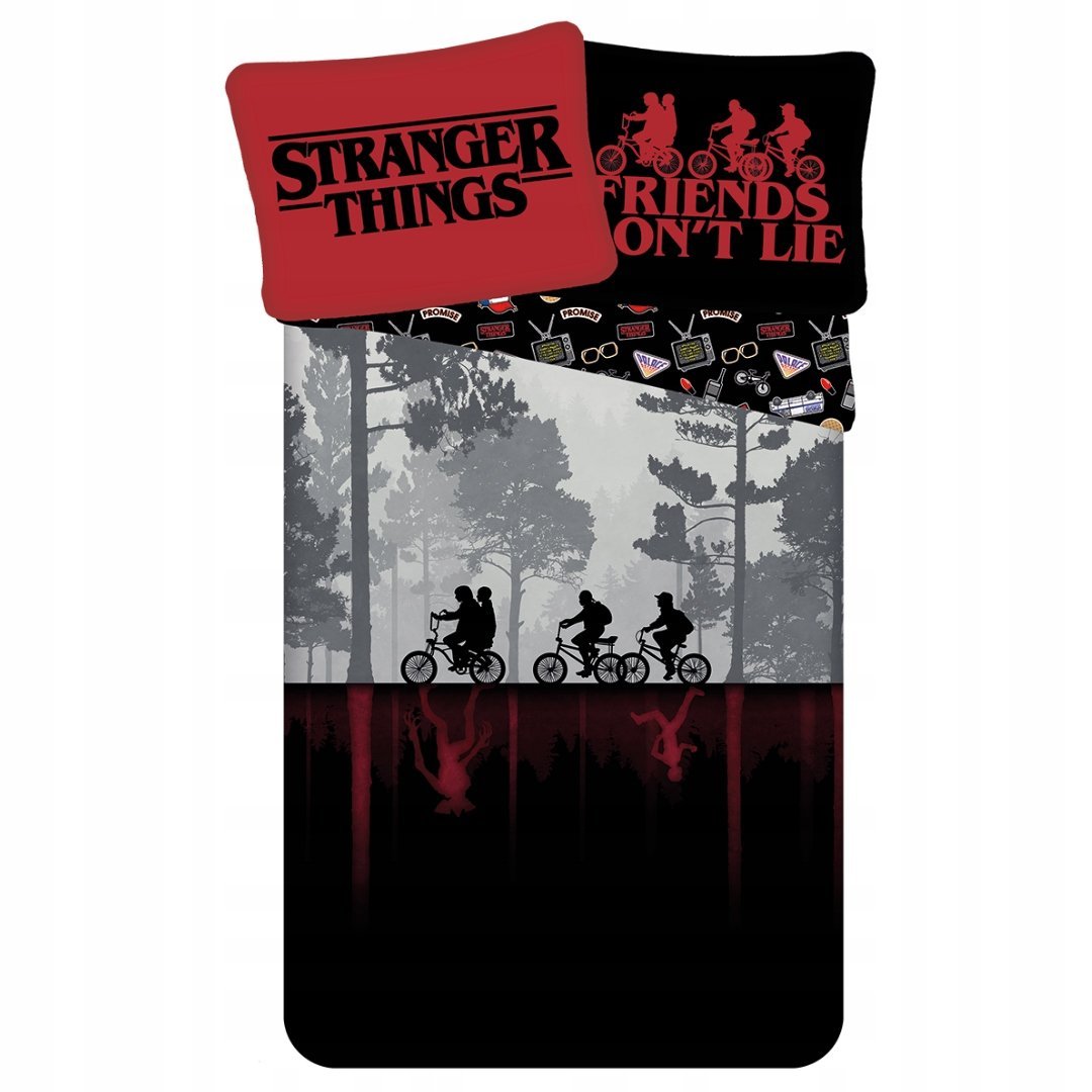 Pościel Stranger Things 140x200 70x90 Bawełniana Czarna Komplet