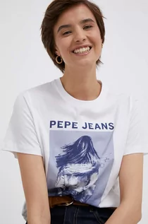 Koszulki sportowe damskie - Pepe Jeans t-shirt bawełniany kolor biały - grafika 1