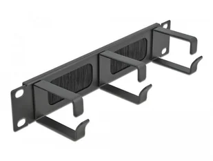 DeLOCK 10? Cable Management Brush Strip with 3 hooks 1U black, Brush panel, Black, Metal, Nylon, 1U, 25.4 cm 10", 65 mm - Maskownice do kabli - miniaturka - grafika 1