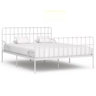 vidaXL Rama łóżka ze stelażem z listw, biała, metalowa, 200 x 200 cm - Łóżka - miniaturka - grafika 1
