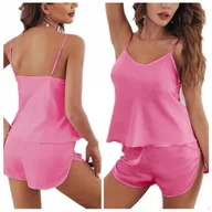 Piżamy damskie - Piżama satynowa spodenki top dwuczęściowa - XL - miniaturka - grafika 1