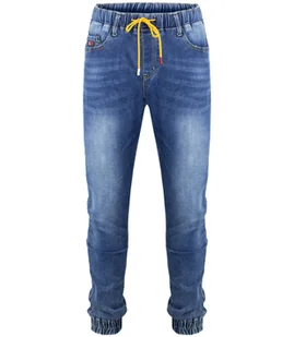 Męskie jeasny spodnie granatowe joggery z wiązaniem-31 - Spodnie damskie - miniaturka - grafika 1