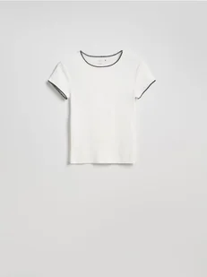 Reserved - T-shirt z modalem - biały - Koszulki i topy damskie - miniaturka - grafika 1