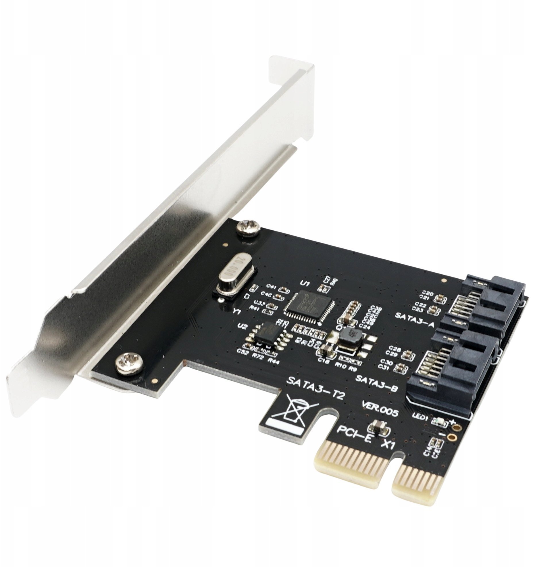 Kontroler TECKIN Karta adapter do komputera PCI PCIe 1X na 2x SATA 3.0 Serial ATA 2-portowa