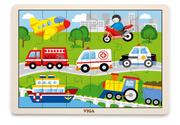 Puzzle - VIGA 51462 Puzzle na podkładce 24 elementy - pojazdy w mieście - miniaturka - grafika 1