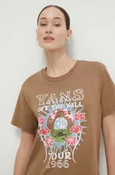 Koszulki sportowe damskie - Vans t-shirt bawełniany damski kolor brązowy - miniaturka - grafika 1