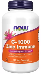 NOW Foods - Witamina C + Cynk, C-1000 Zinc Immune, 180 vkaps - Witaminy i minerały - miniaturka - grafika 1