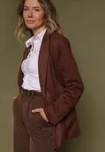 Marynarki i żakiety damskie - Brązowa Dwurzędowa Marynarka o Pudełkowym Kroju z Usztywnianymi Ramionami Alean - miniaturka - grafika 1