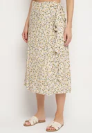 Spódnice - Beżowa Spódnica Wiązana w Pasie w Kwiatowy Print Ellivella - miniaturka - grafika 1