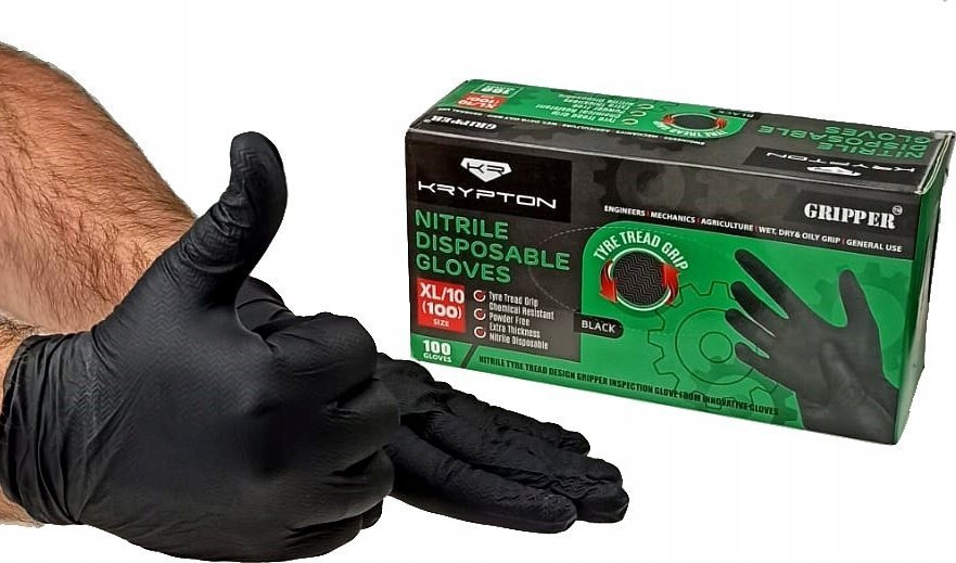 RĘKAWICE NITRYLOWE CZARNE GRIPPER XL KRYPTON x 100