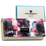 Portfele - PETERSON Poziomy duży portfel damski na zatrzask kolorowy modny z kwiatowym wzorem skóra naturalna i ekologiczna rozbudowany na karty gotówkę i doku.. - miniaturka - grafika 1