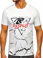 Koszulki męskie - Biały bawełniany t-shirt męski z nadrukiem Denley 5035 - miniaturka - grafika 1