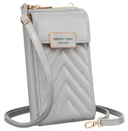 Torebki damskie - Mini torebka listonoszka portfel na karty i dokumenty kieszeń na telefon skóra ekologiczna w jodełkę Cavaladi, szary - miniaturka - grafika 1