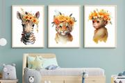 Plakaty - Zestaw 3 plakatów do pokoju dziecięcego małpka, zebra, tygrysek mp077 - miniaturka - grafika 1