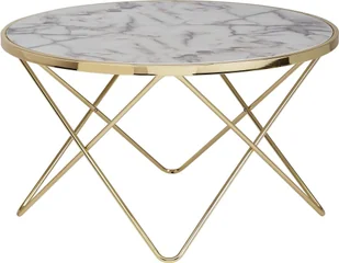 WOHNLING Design stolik kawowy marmurowy biały okrągły Ø 85 cm złota metalowa rama, duży stolik do salonu, stolik boczny - Ławy i stoliki kawowe - miniaturka - grafika 1