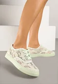 Trampki damskie - Beżowo-Zielone Tenisówki z Koronkową Cholewką Orrelise - miniaturka - grafika 1