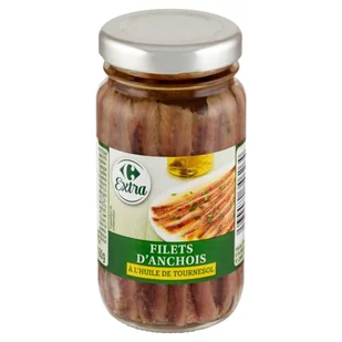 Carrefour Extra Filety anchois z sardeli bez skóry solone w oleju słonecznikowym 100 g - Konserwy i dania rybne - miniaturka - grafika 1