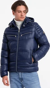 Kurtka męska Ombre Kurtka męska zimowa pikowana z ozdobnymi zamkami - ciemnoniebieska V2 OM-JAHP-22FW-010 XXL - Kurtki męskie - miniaturka - grafika 1