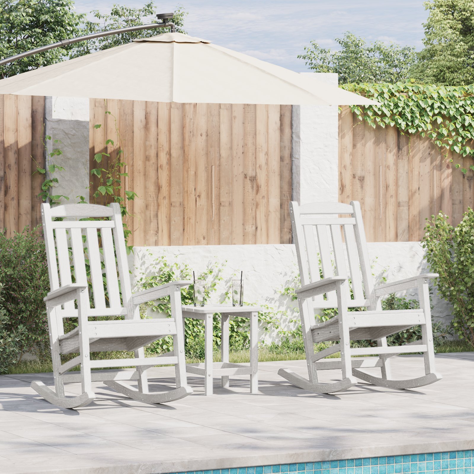 Krzesełka bujane vidaXL 2 sztuki Białe 70x92x107.5 cm HDPE, Krzesełko bujane vidaXL Białe 70x92x108 cm HDPE