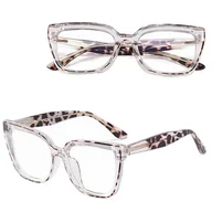 Okulary korekcyjne, oprawki, szkła - Damskie okulary kocie oczy zerówki do komputera BLUE LIGHT 25150B transparentny/panterka - miniaturka - grafika 1