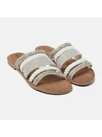 Klapki i japonki damskie - Lazamani Skórzane klapki w kolorze białym - miniaturka - grafika 1