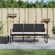Ławki ogrodowe - vidaXL 3-osobowa ławka ogrodowa z poduszkami, czarna, rattan PP - miniaturka - grafika 1