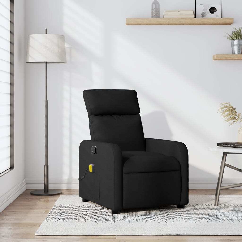 vidaXL vidaXL Fotel masujący z funkcją rozkładania, czarny, materiałowy