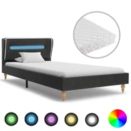 Łóżka - vidaXL Łóżko LED z materacem, ciemnoszare, juta, 90 x 200 cm - miniaturka - grafika 1