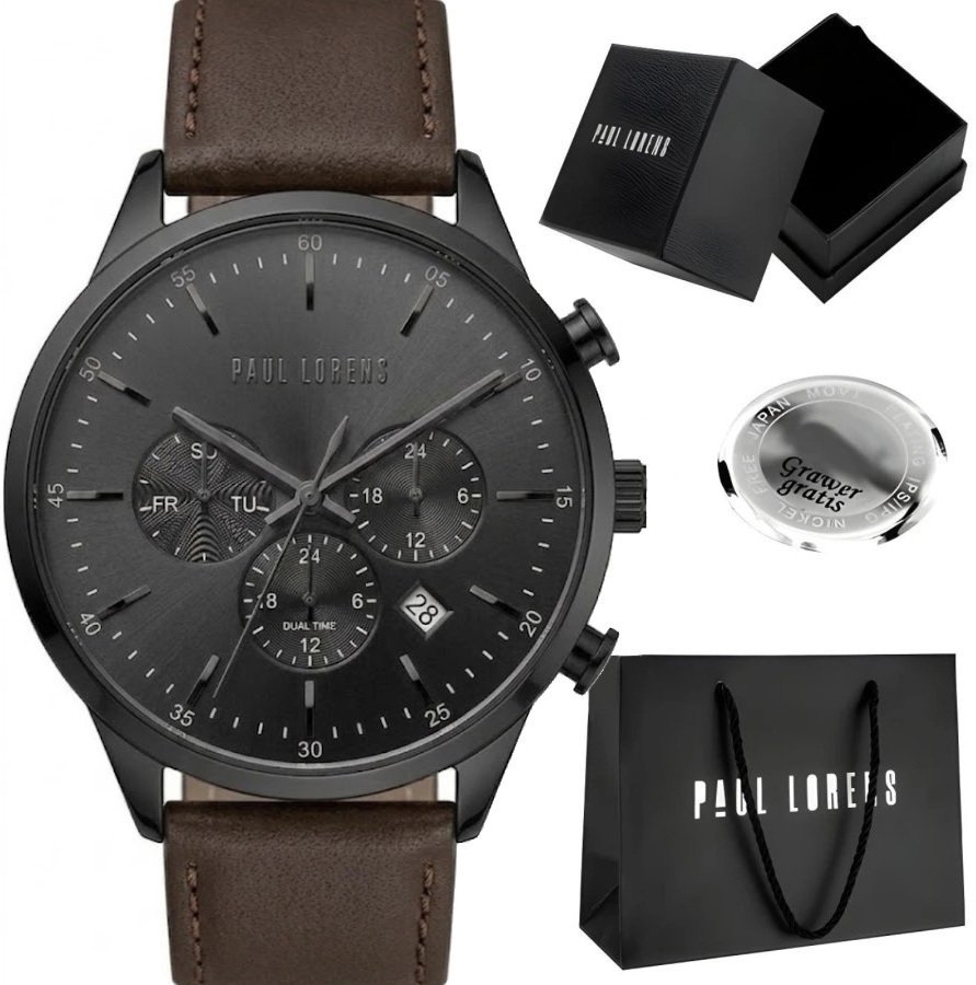 Zegarek Paul Lorens Zegarek męski LARGO skórzany Dual Time