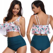 Stroje kąpielowe - STRÓJ KĄPIELOWY DWUCZĘŚCIOWY WYSOKI STAN MODELUJĄCY DAMSKI TURKUS XXL - miniaturka - grafika 1