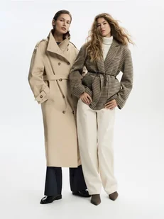 Reserved - Dwurzędowy trencz z paskiem - beżowy - Moda i Uroda OUTLET - miniaturka - grafika 1
